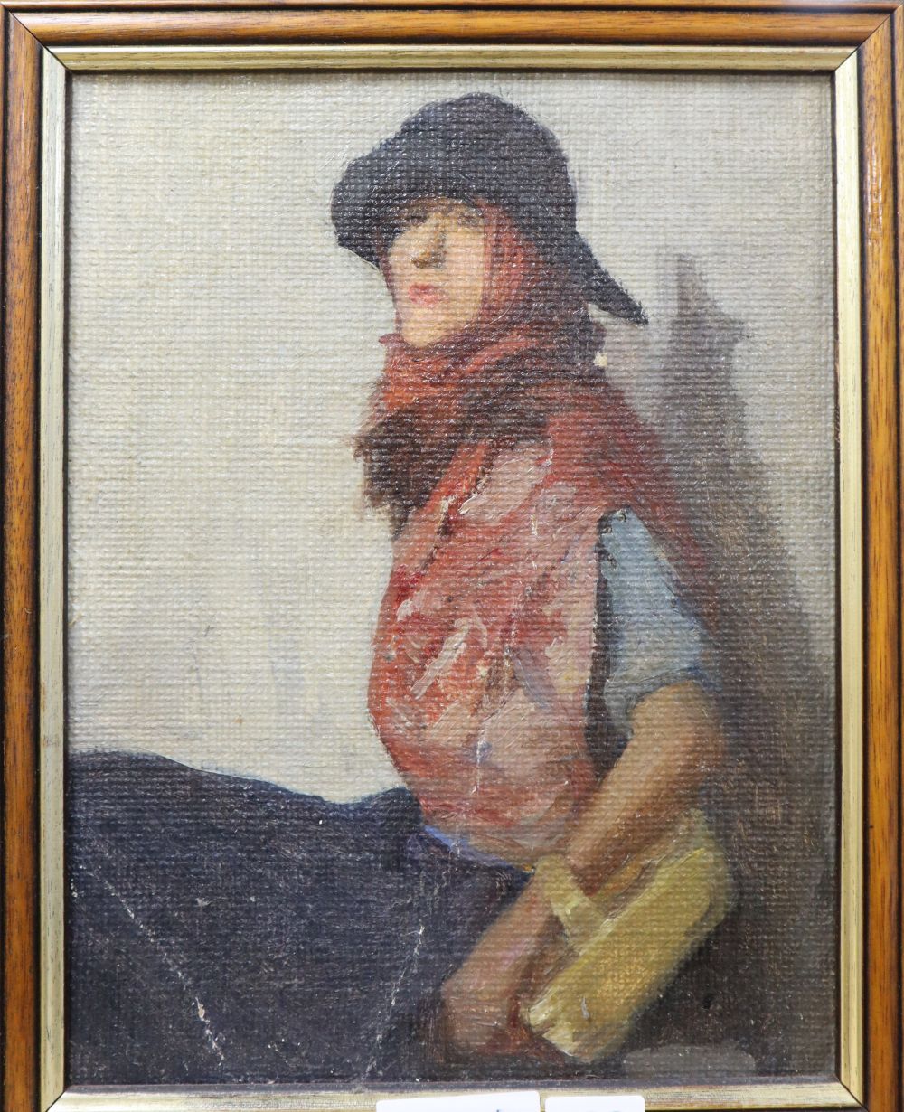 French or Belgian School, early 20th century, oil on canvas, Portrait of a lady seated, 32 x 24cm